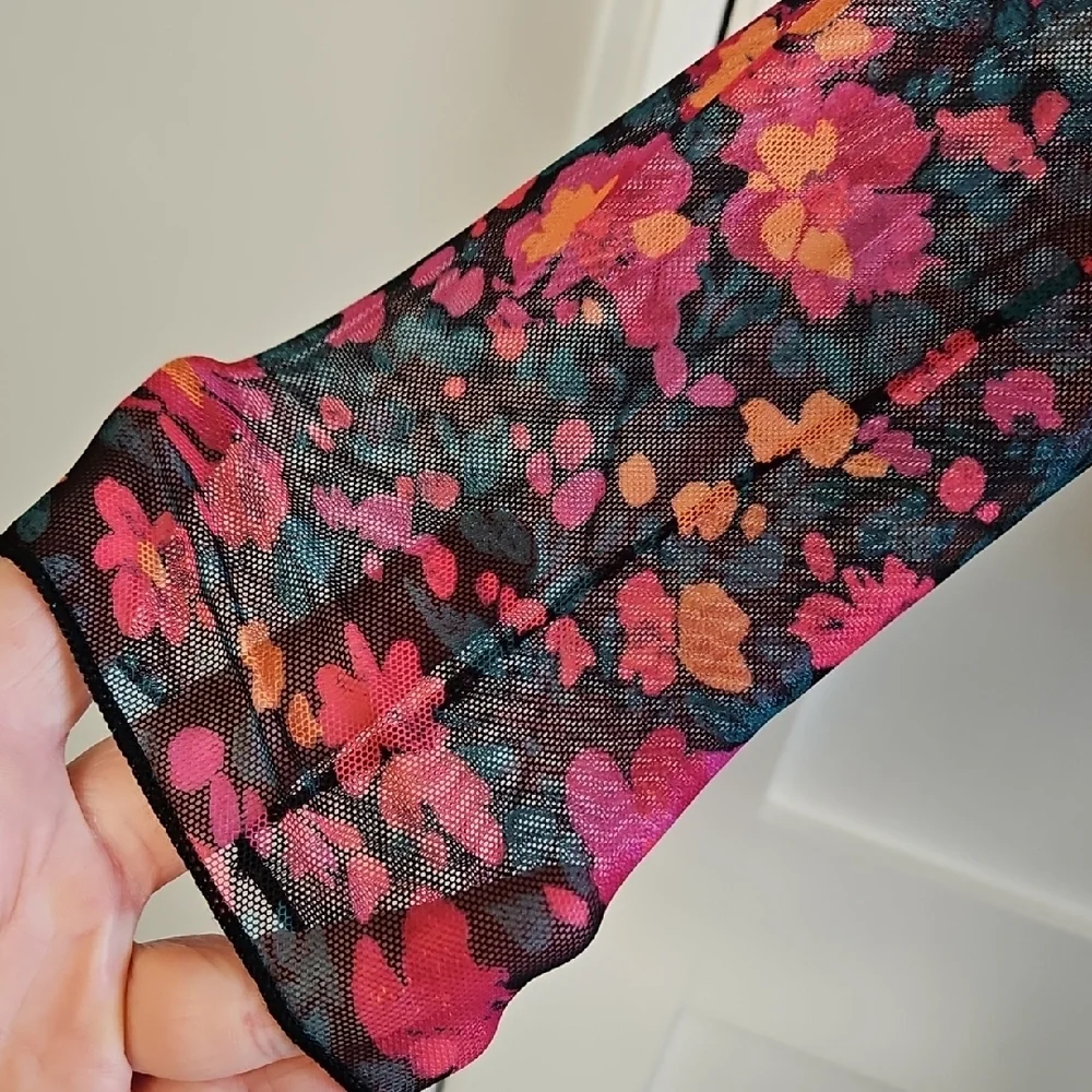 Vibrant Floral Long Sleeve Mesh Top - Picture 3 of 4